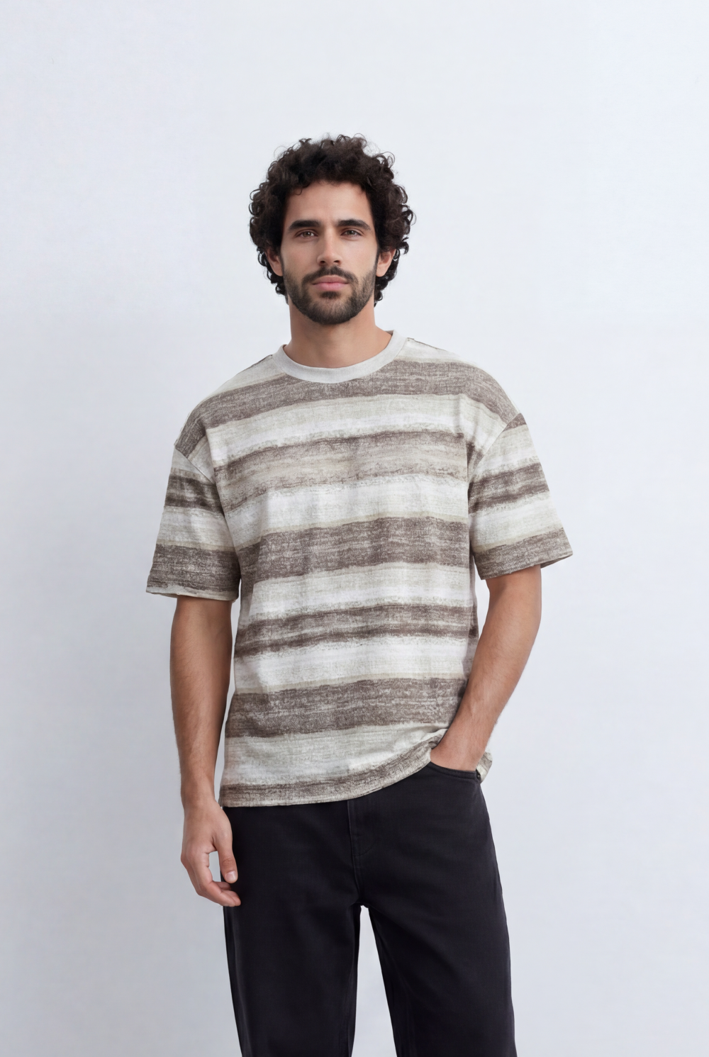 Men’s Brush Stripe T-Shirt Textured Horizontal Pattern