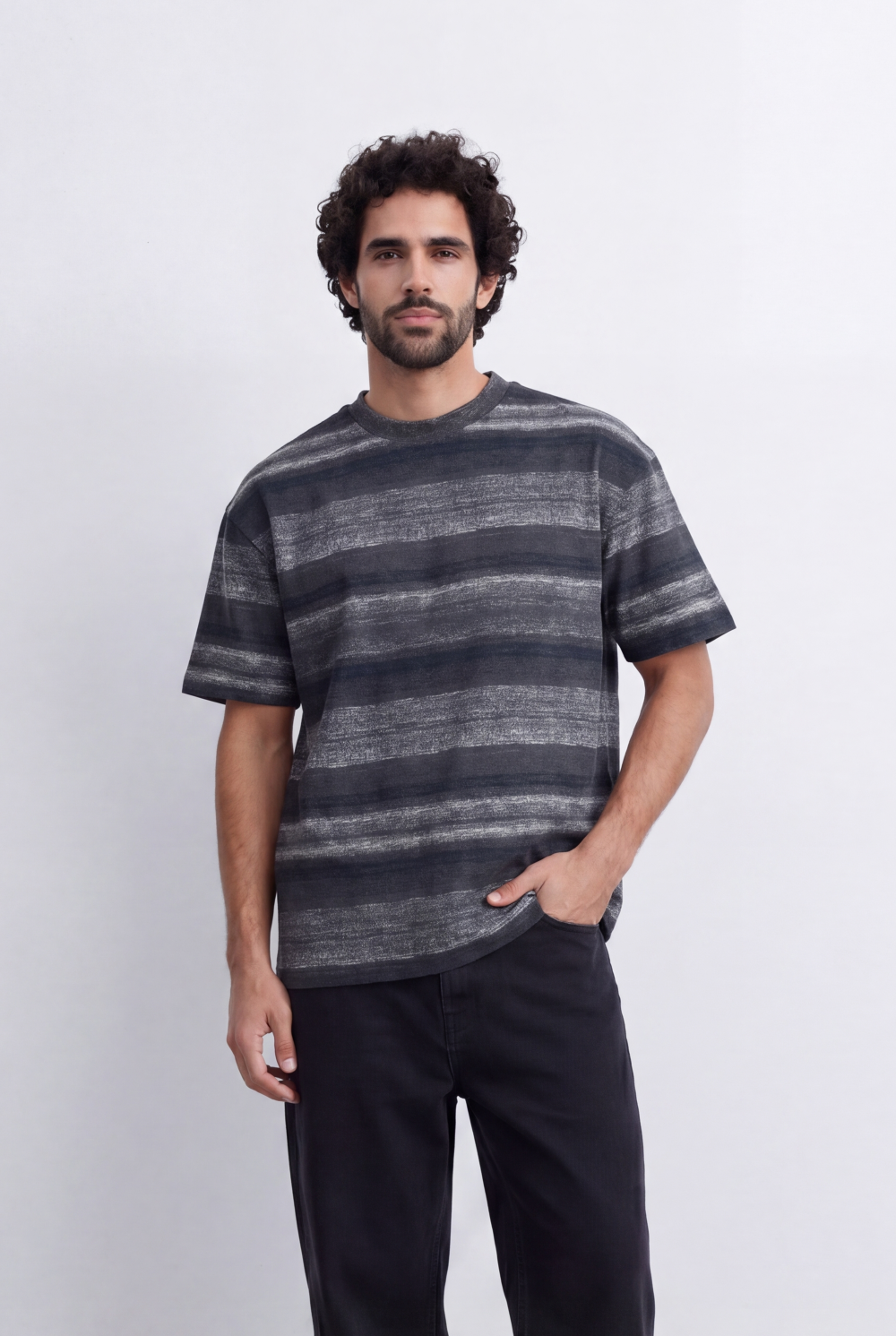 Men’s Brush Stripe T-Shirt Textured Horizontal Pattern