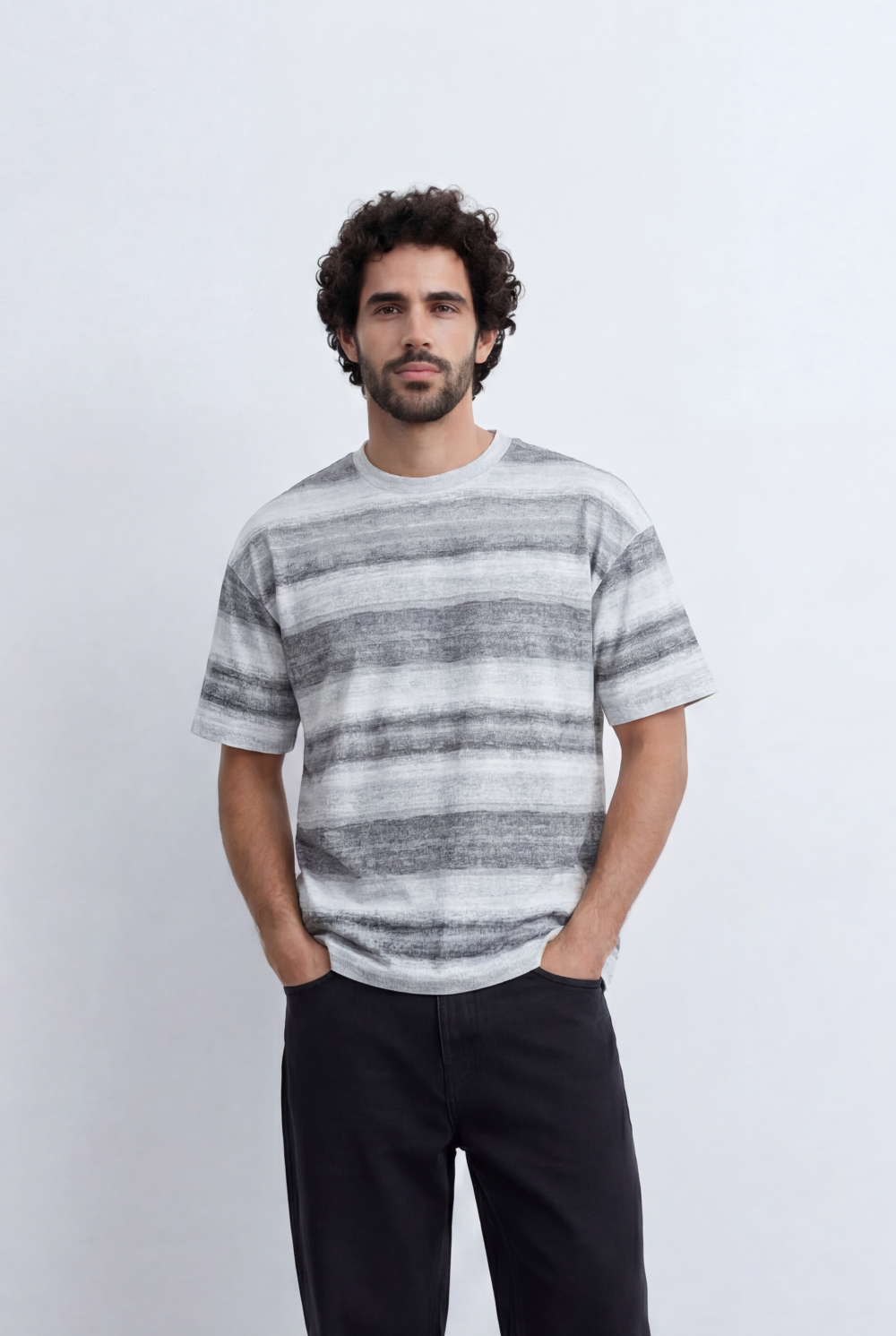 Men’s Brush Stripe T-Shirt Textured Horizontal Pattern