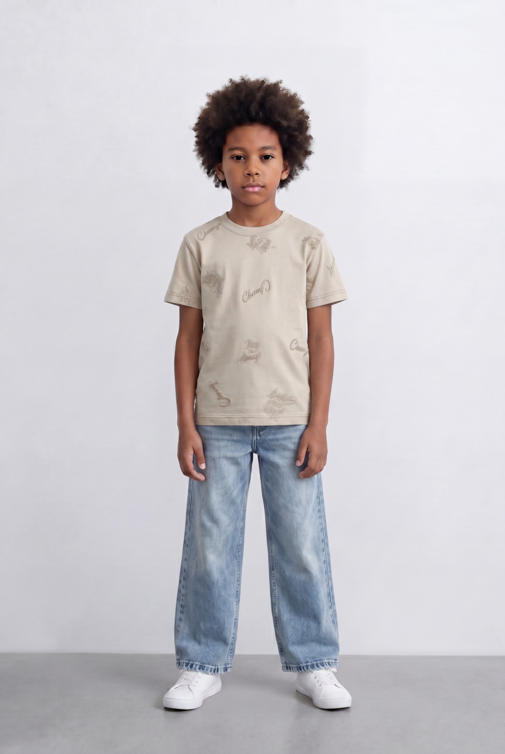 Boy's All Over Embroidery T-Shirt Everyday Style