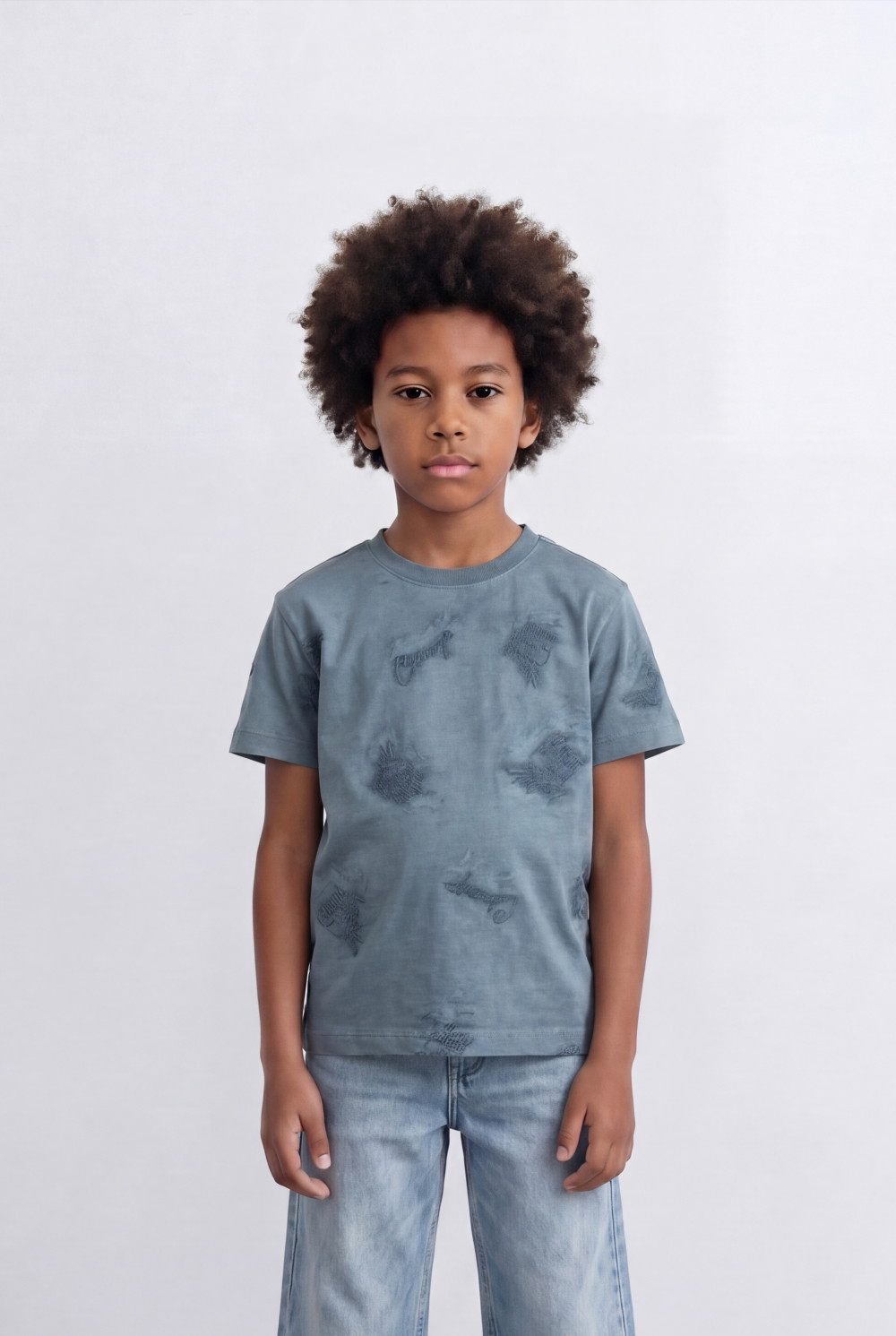 Boy's All Over Embroidery T-Shirt Everyday Style