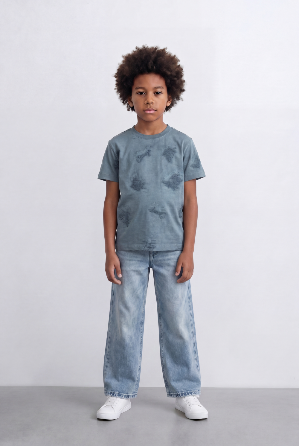 Boy's All Over Embroidery T-Shirt Everyday Style