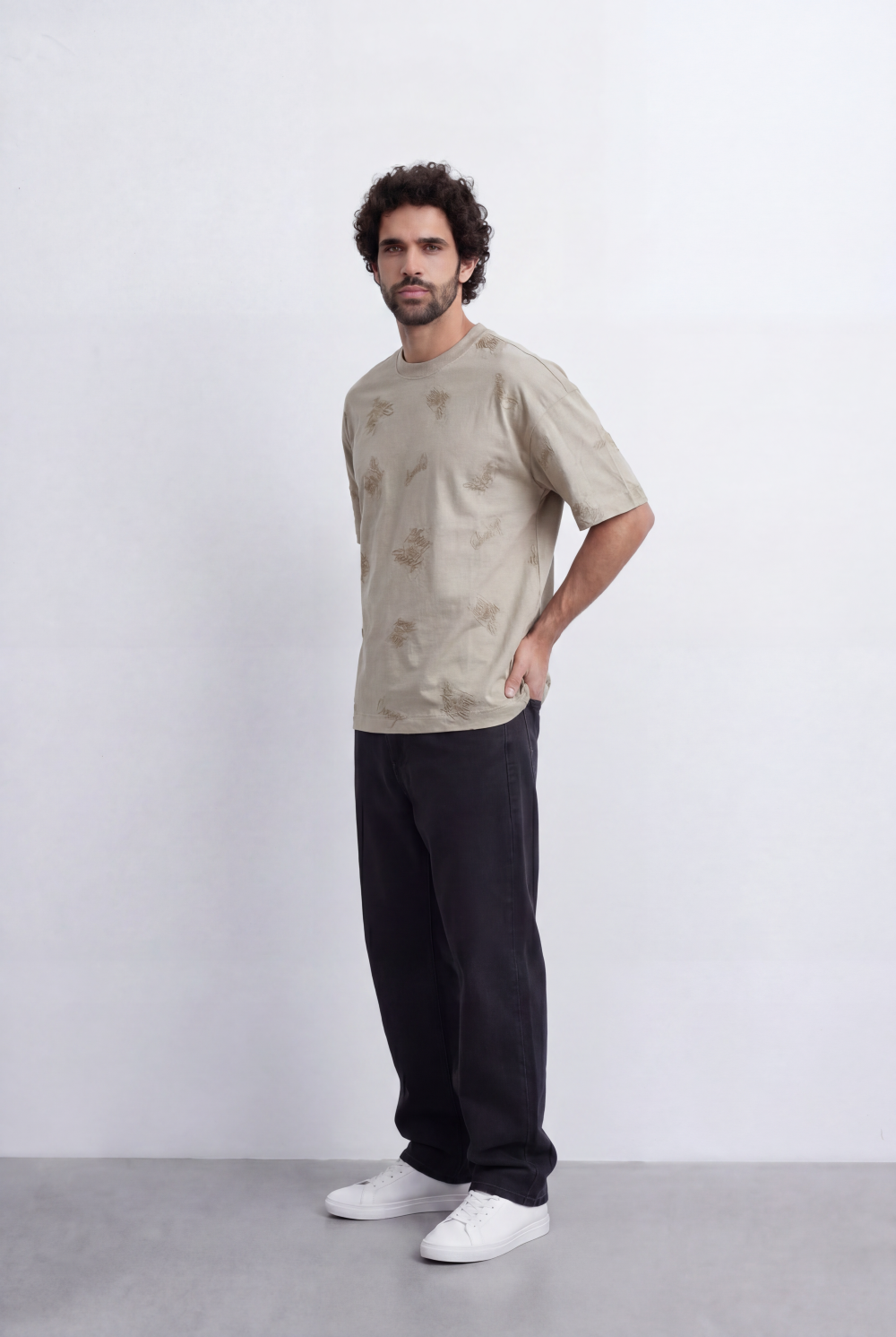 Men’s All Over Embroidery T-Shirt Tonal Artwork Detail