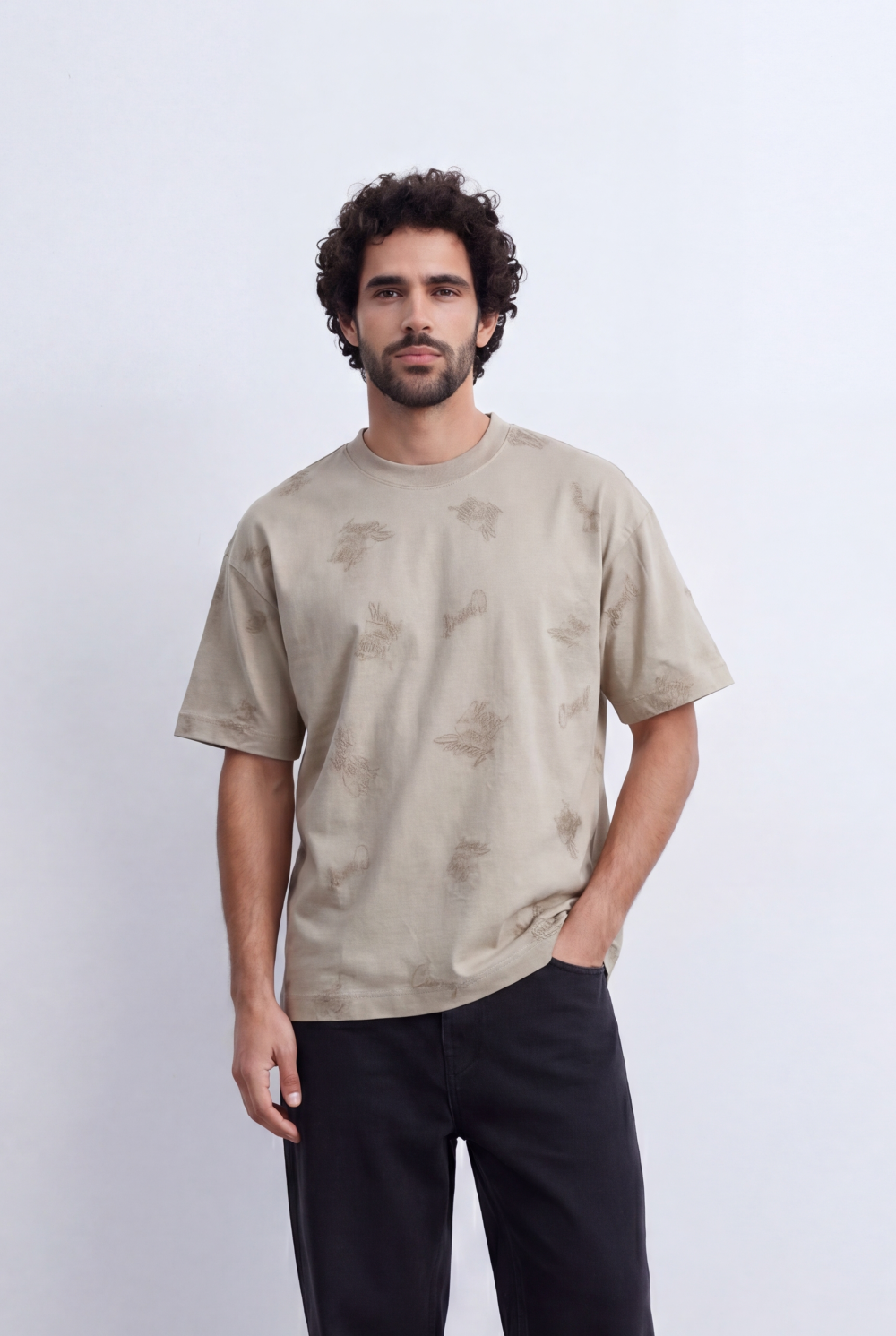 Men’s All Over Embroidery T-Shirt Tonal Artwork Detail