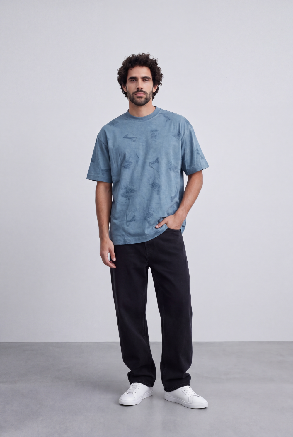 Men’s All Over Embroidery T-Shirt Tonal Artwork Detail