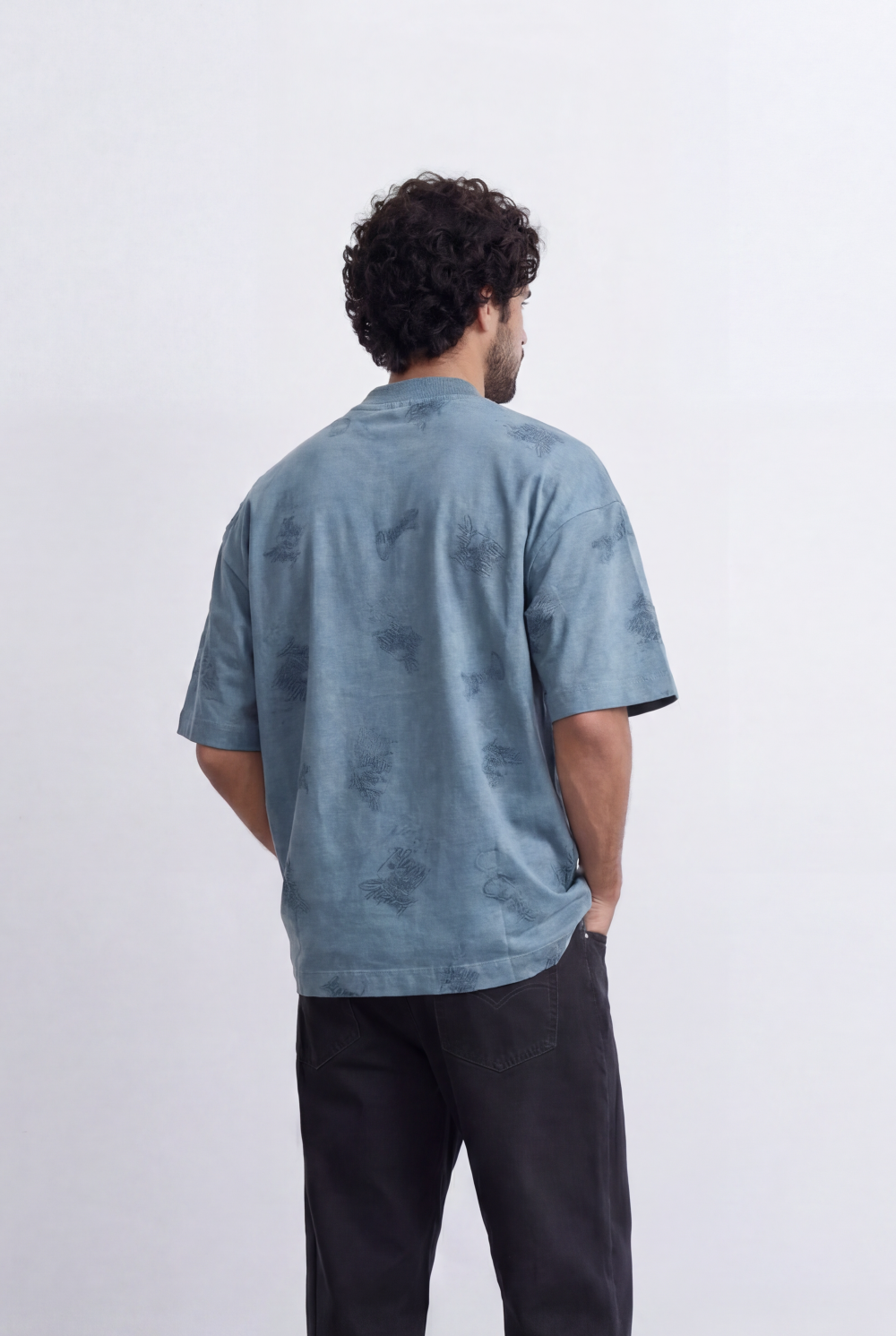 Men’s All Over Embroidery T-Shirt Tonal Artwork Detail