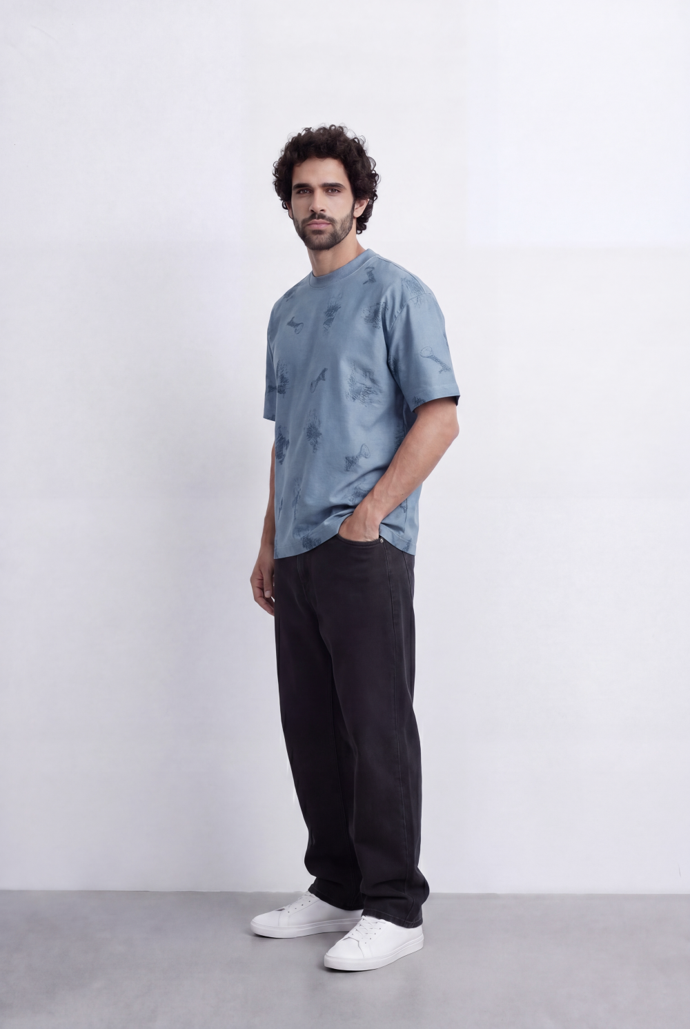 Men’s All Over Embroidery T-Shirt Tonal Artwork Detail