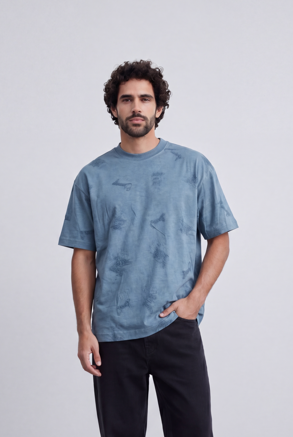 Men’s All Over Embroidery T-Shirt Tonal Artwork Detail