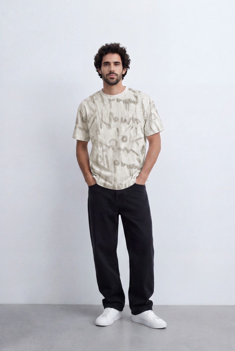 Men’s Graffiti Wash T-Shirt All Over Scribble Print