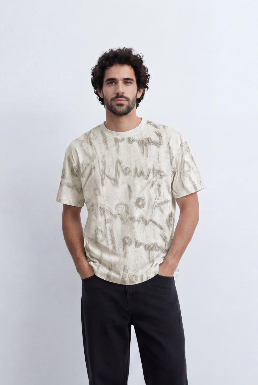 Men’s Graffiti Wash T-Shirt All Over Scribble Print