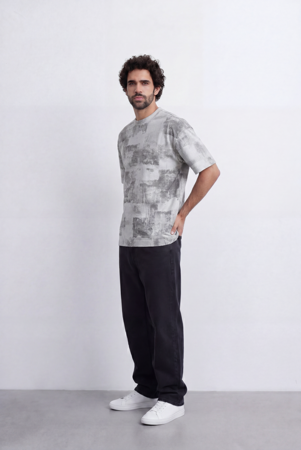 Men’s Abstract Wash T-Shirt Tonal Fade Texture