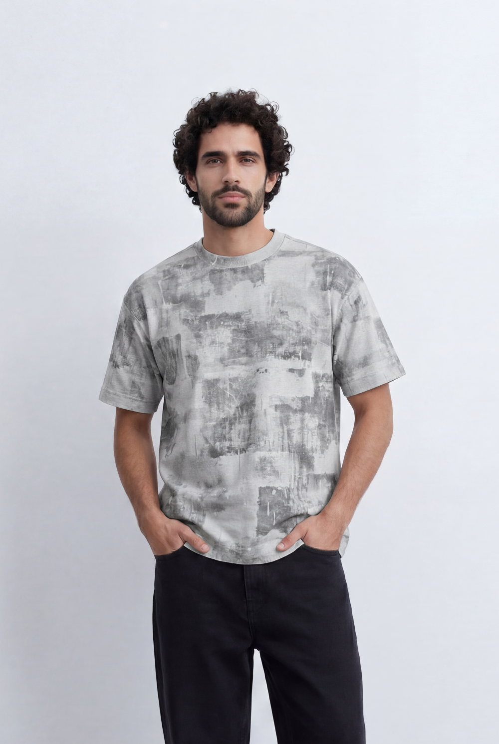 Men’s Abstract Wash T-Shirt Tonal Fade Texture