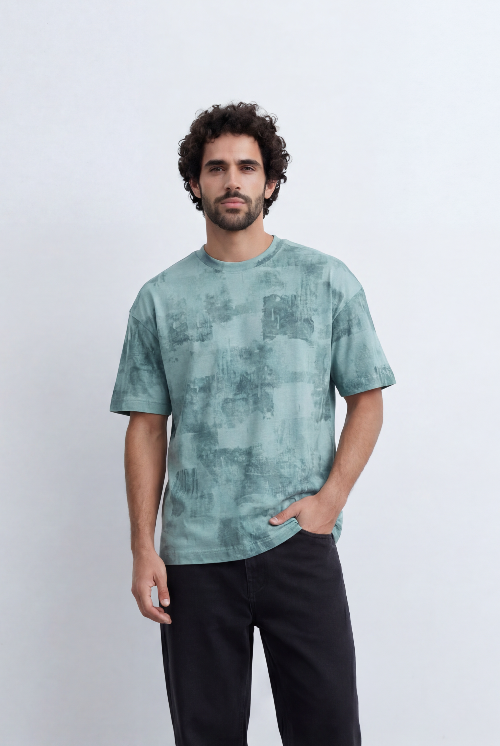 Men’s Abstract Wash T-Shirt Tonal Fade Texture