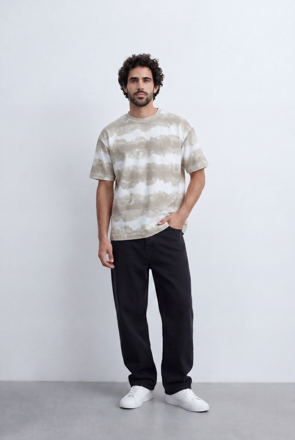 Men’s Textured Horizontal Pattern T-Shirt Tie Dye Stripe