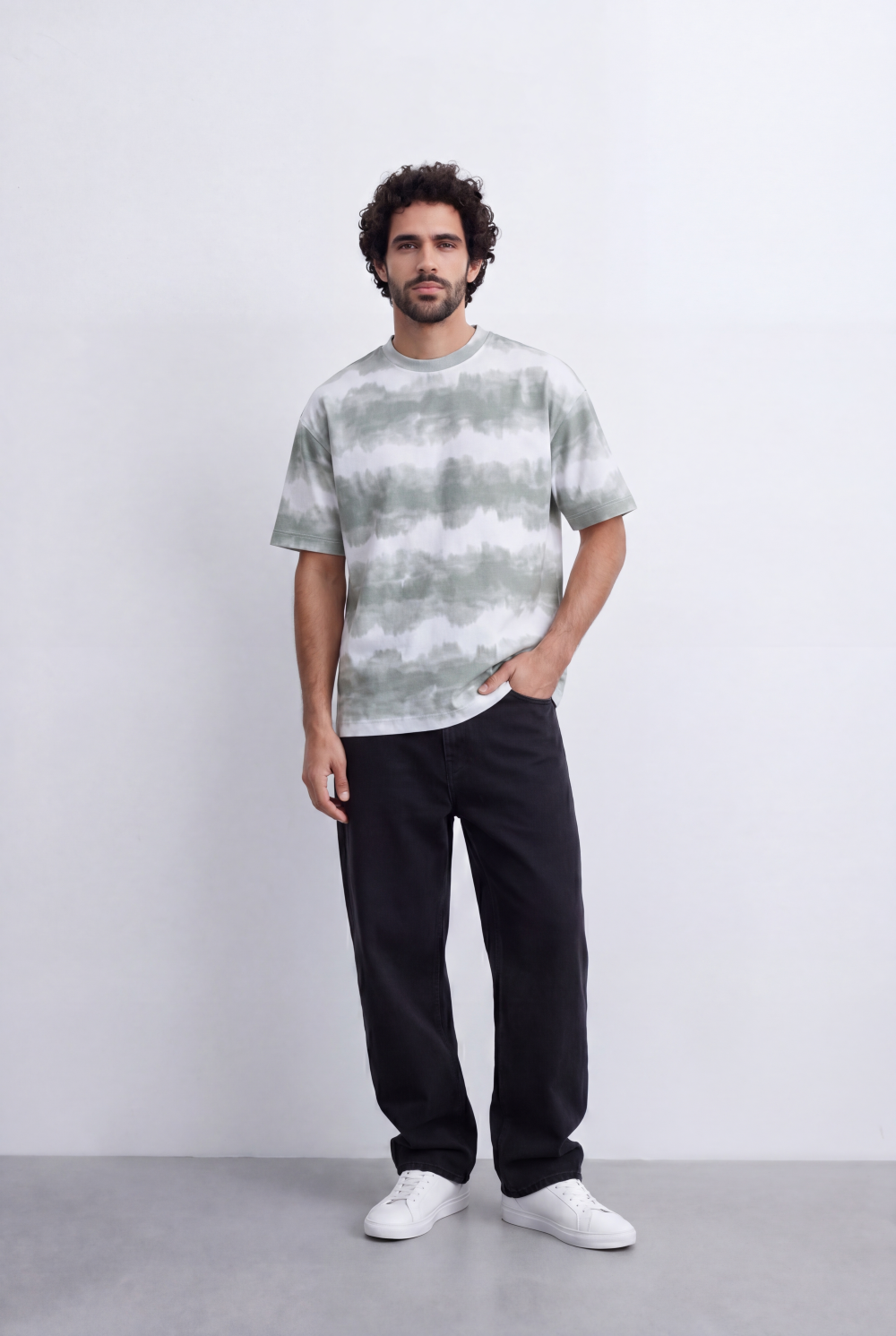 Men’s Textured Horizontal Pattern T-Shirt Tie Dye Stripe