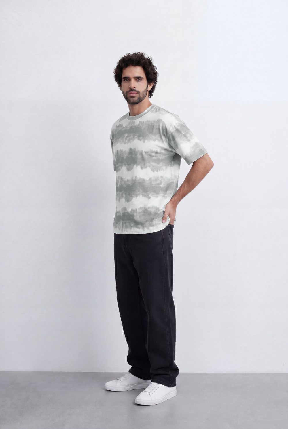Men’s Textured Horizontal Pattern T-Shirt Tie Dye Stripe