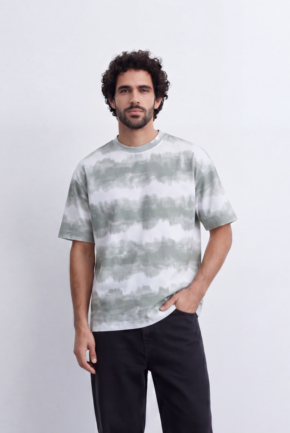 Men’s Textured Horizontal Pattern T-Shirt Tie Dye Stripe