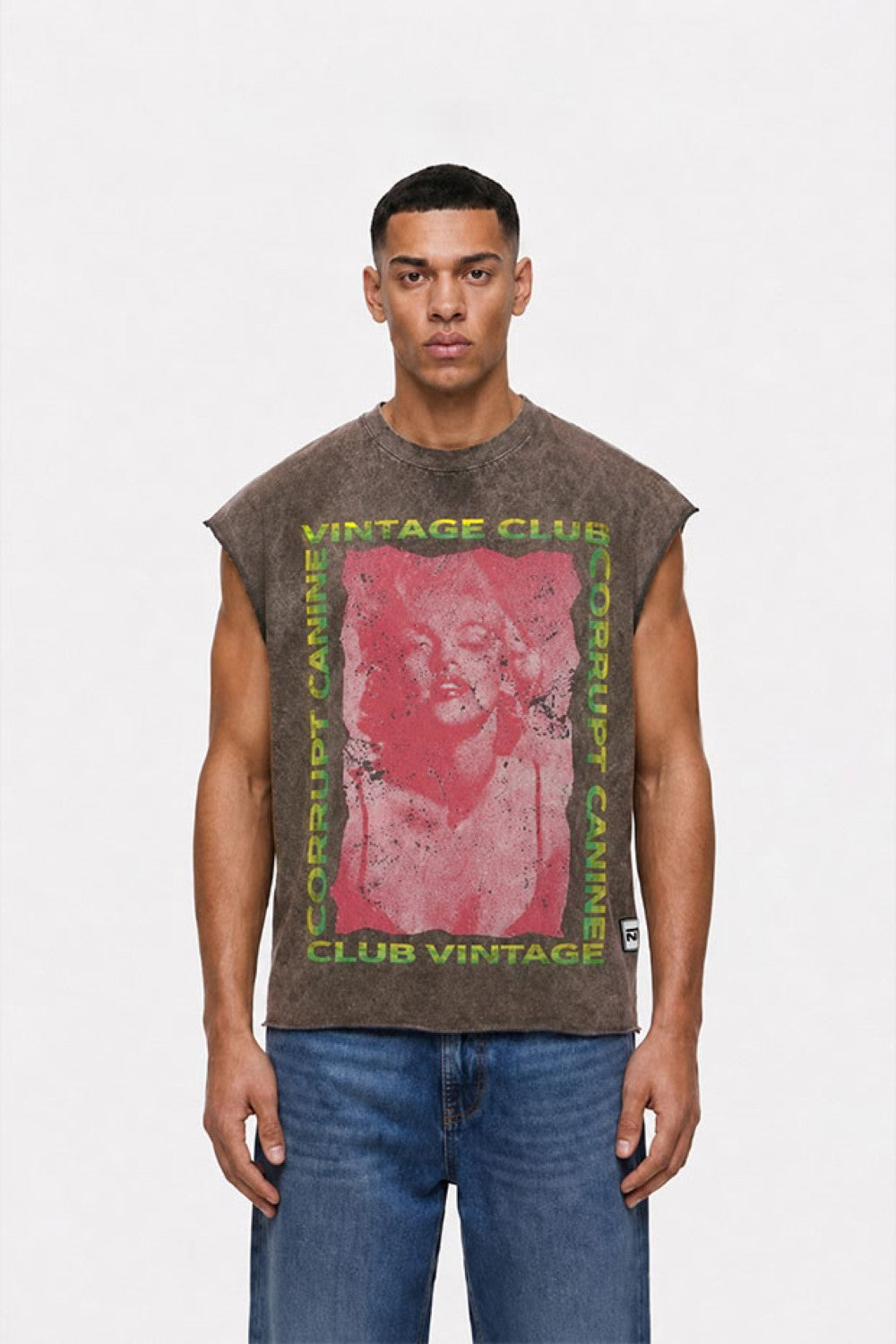 Men’s Vintage Acid Wash Graphic Sleeveless T-Shirt