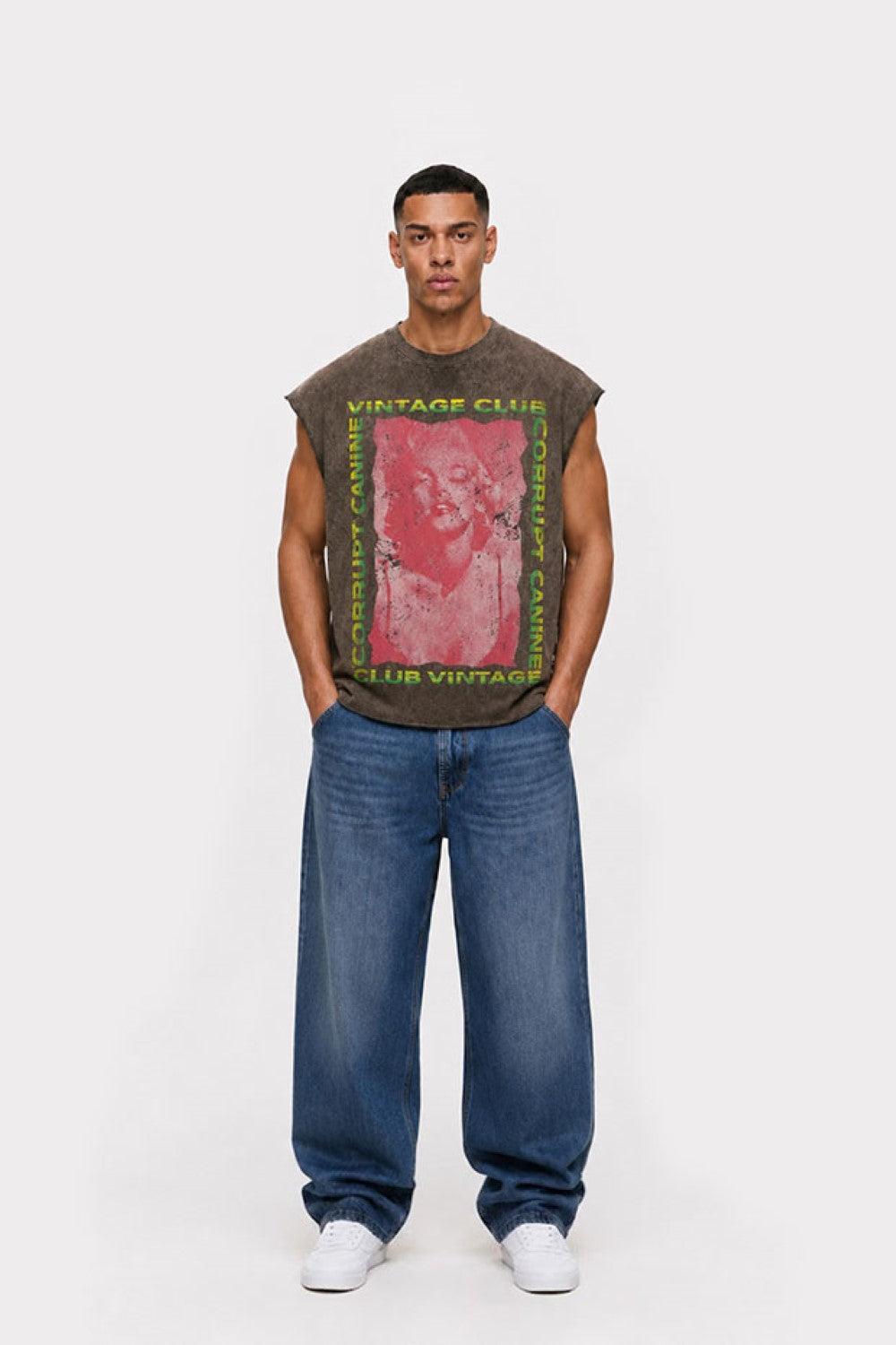 Men’s Vintage Acid Wash Graphic Sleeveless T-Shirt