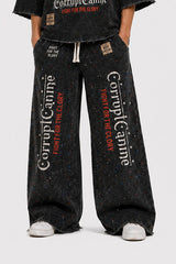 Tomatos Men's Wide-Leg Acid Wash Graphic Sweatpants