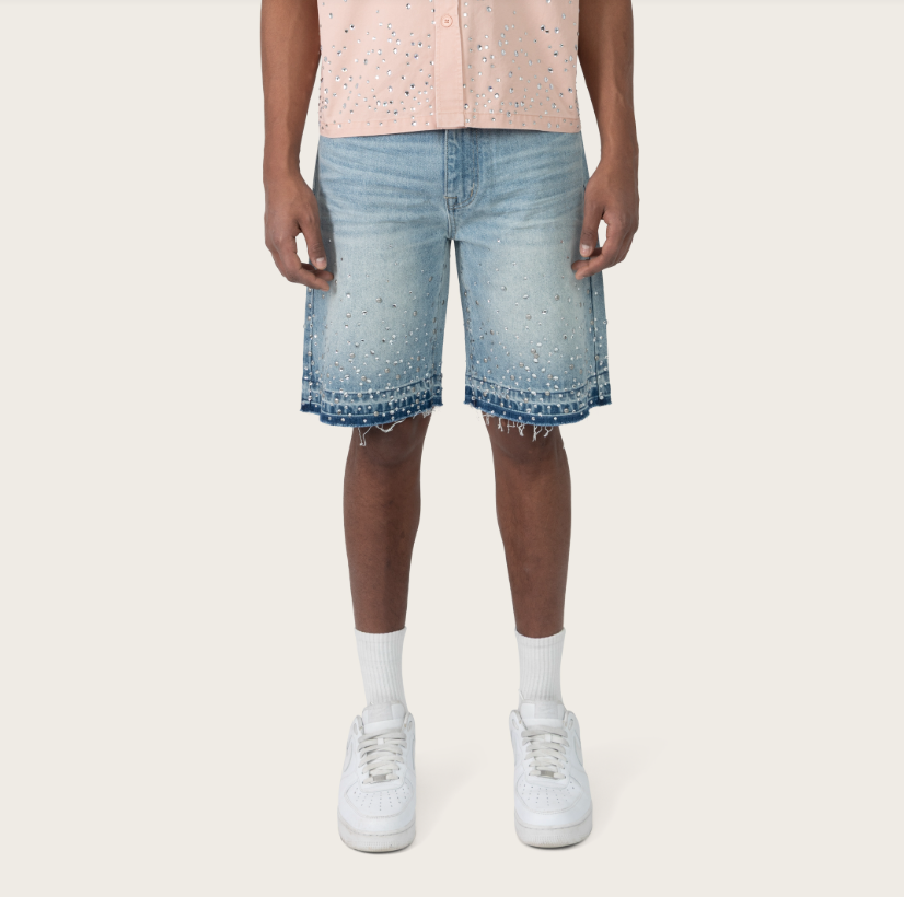 MIXED STUD JEAN SHORTS