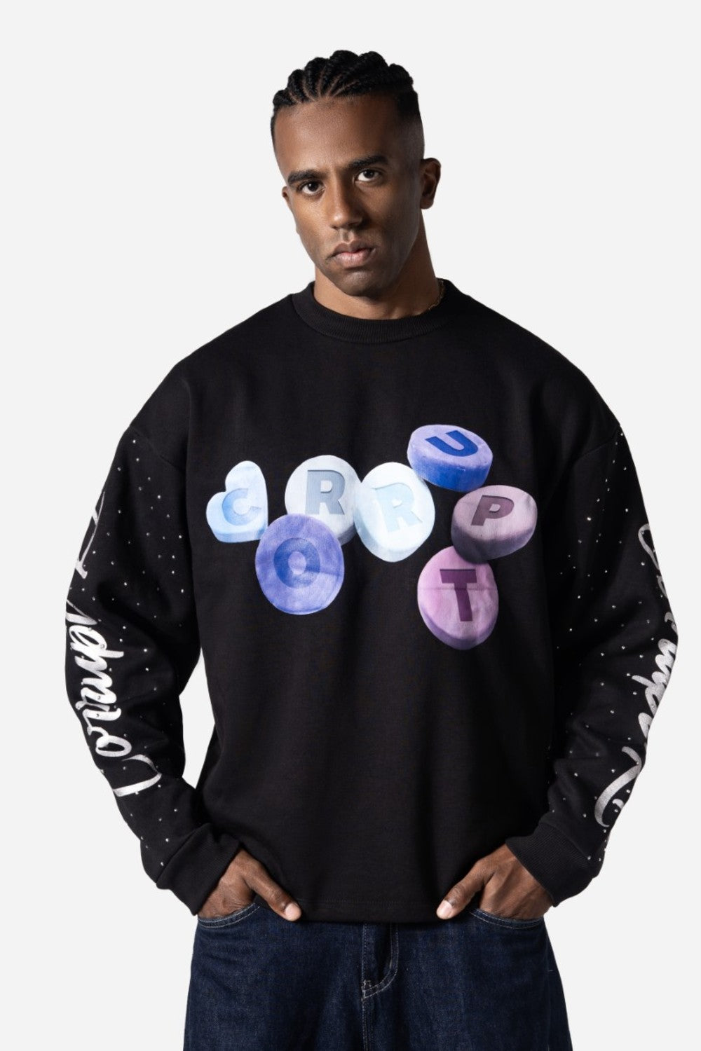 Rhinestone CorruptK9 Reversible Men Sweatshirt