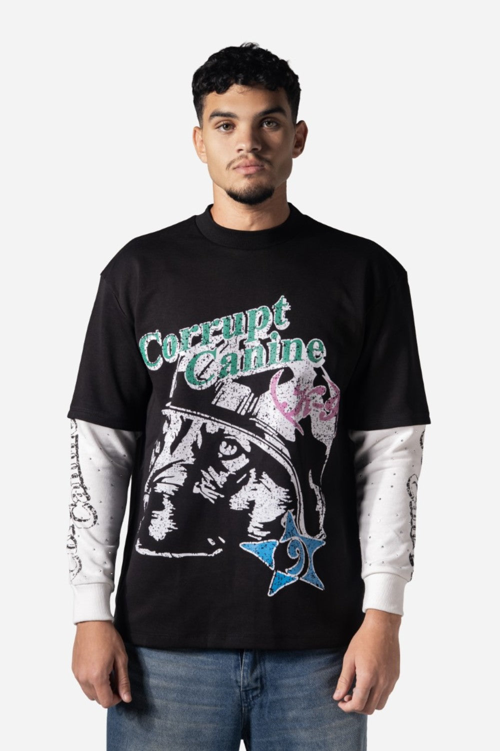 C-K9 Dual Shade Double Layer Rhinestone Men Sweatshirt