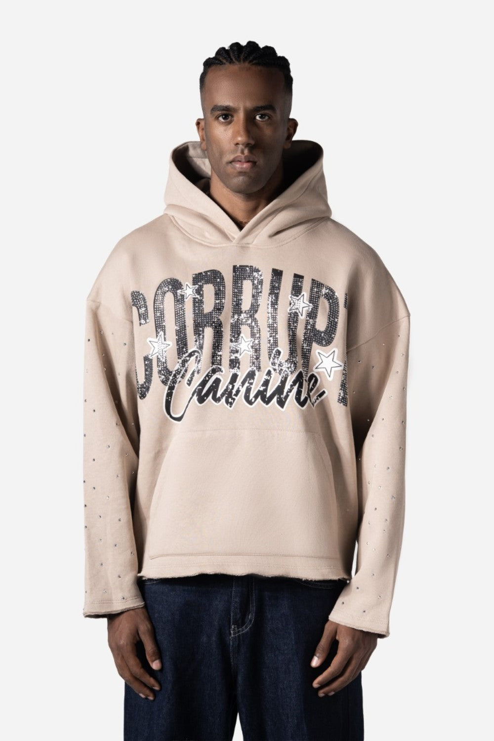 Graphic Rhinestone Corrupt Canine Men Hoodie