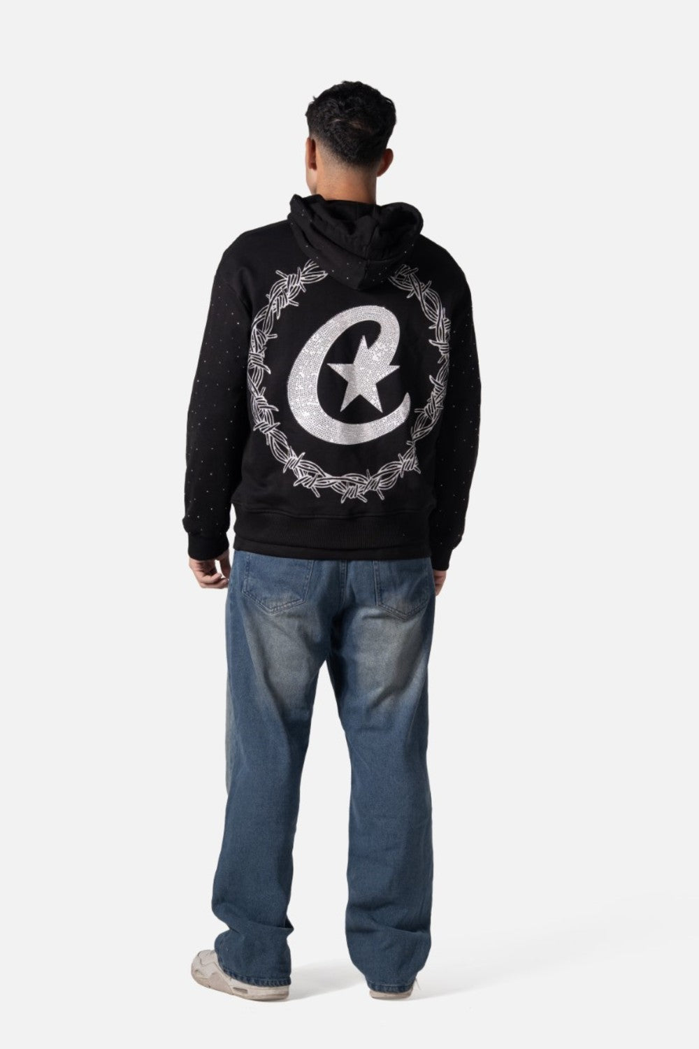 Logos Print Rhinestone Zip-Up Men Hoodie