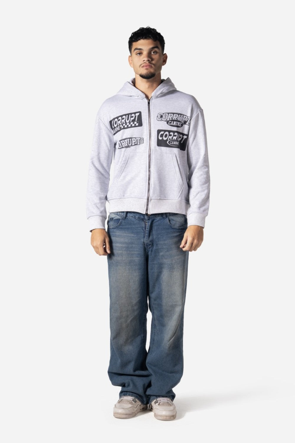 Logos Print Rhinestone Zip-Up Men Hoodie