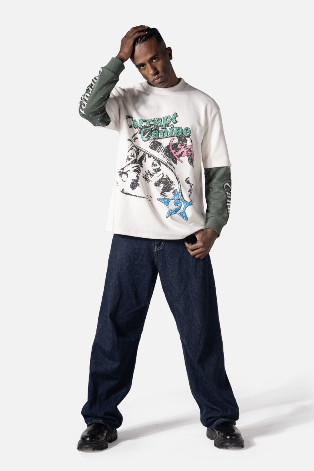 C-K9 Dual Shade Double Layer Rhinestone Men Sweatshirt