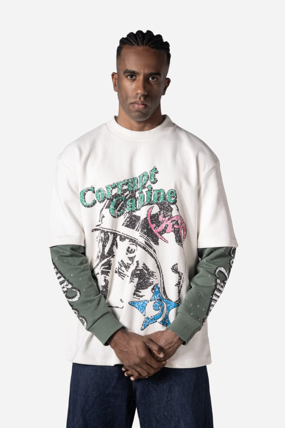 C-K9 Dual Shade Double Layer Rhinestone Men Sweatshirt