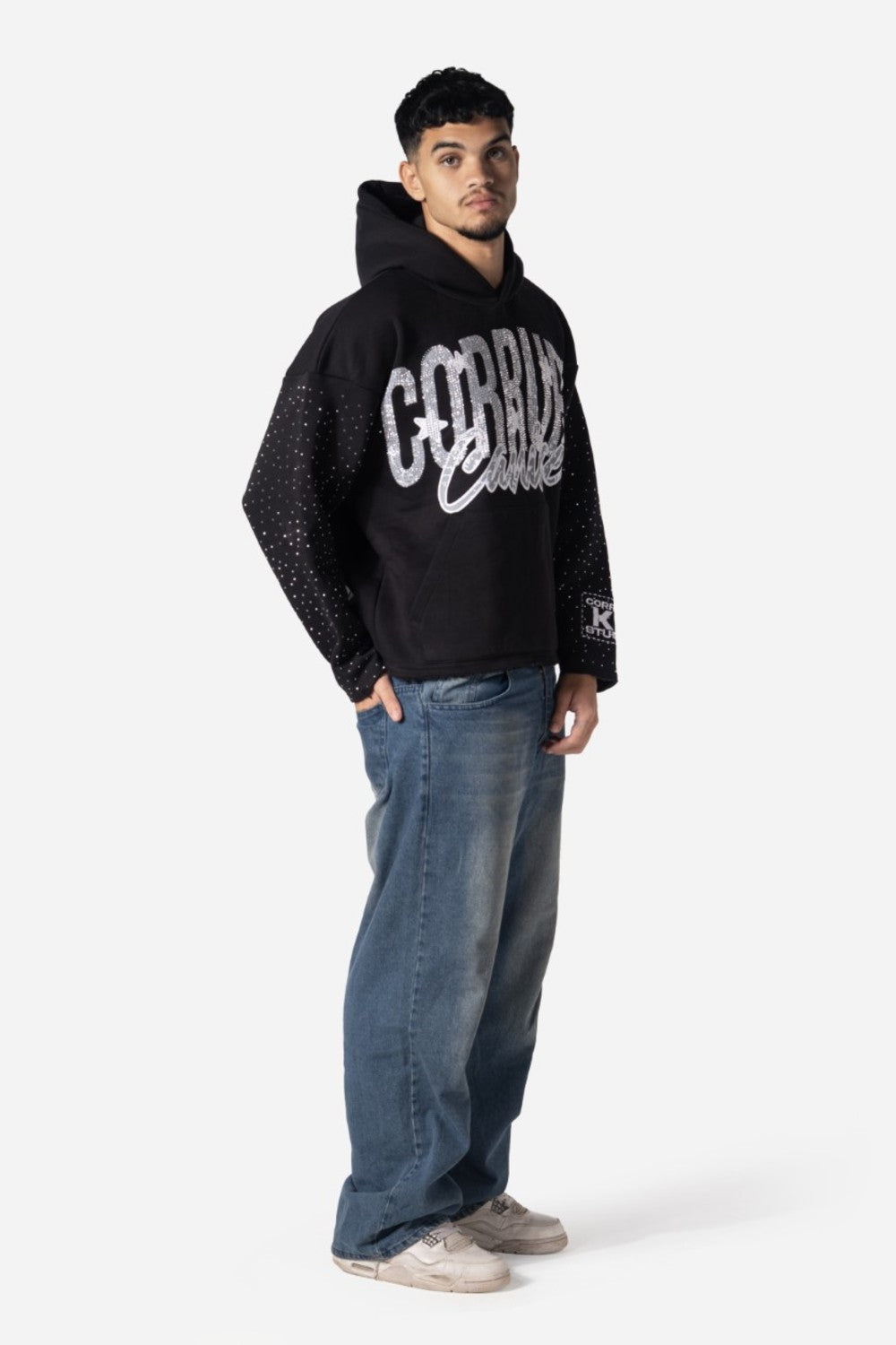 Graphic Rhinestone Corrupt Canine Men Hoodie