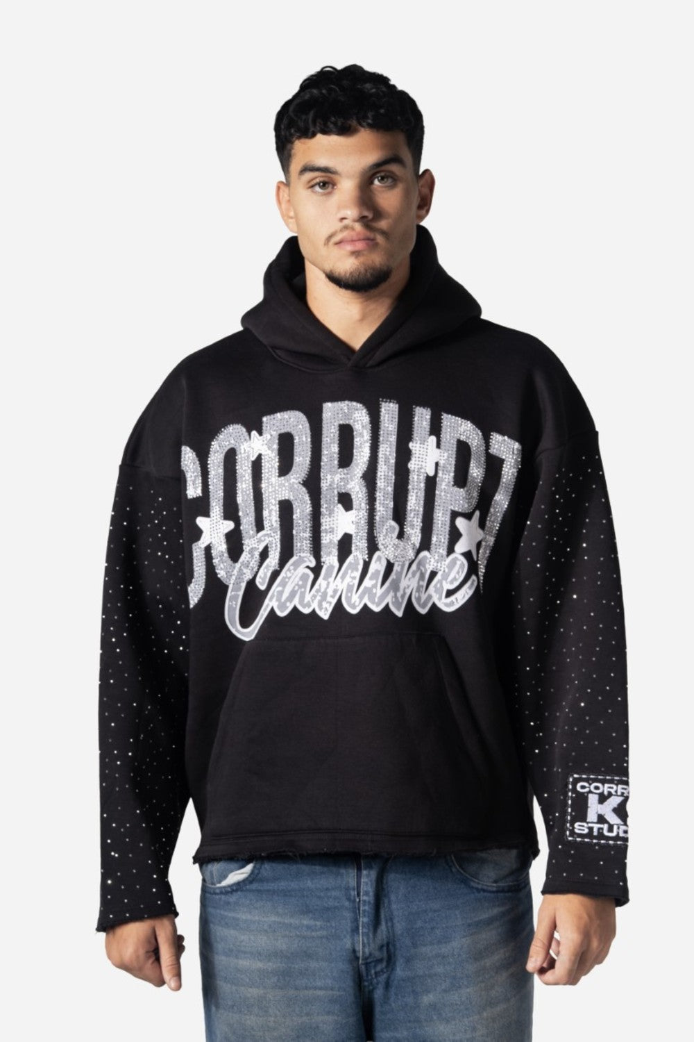 Graphic Rhinestone Corrupt Canine Men Hoodie