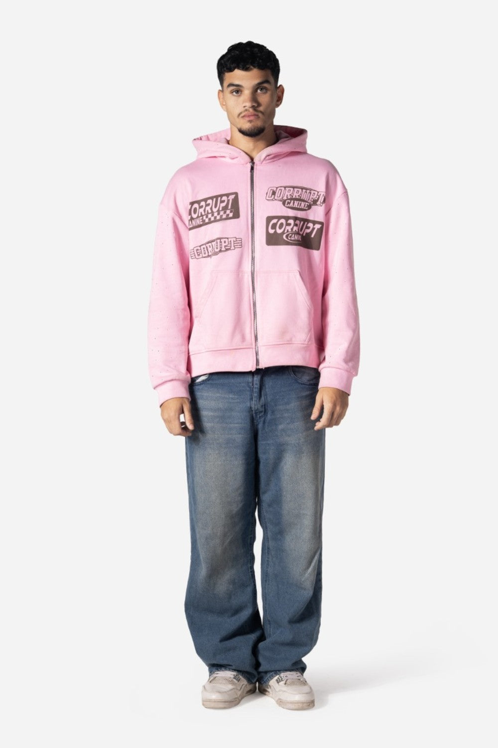 Logos Print Rhinestone Zip-Up Men Hoodie