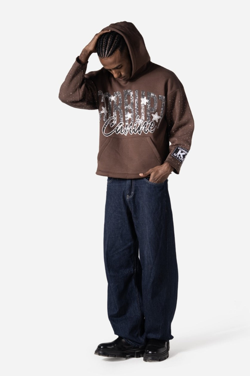 Graphic Rhinestone Corrupt Canine Men Hoodie