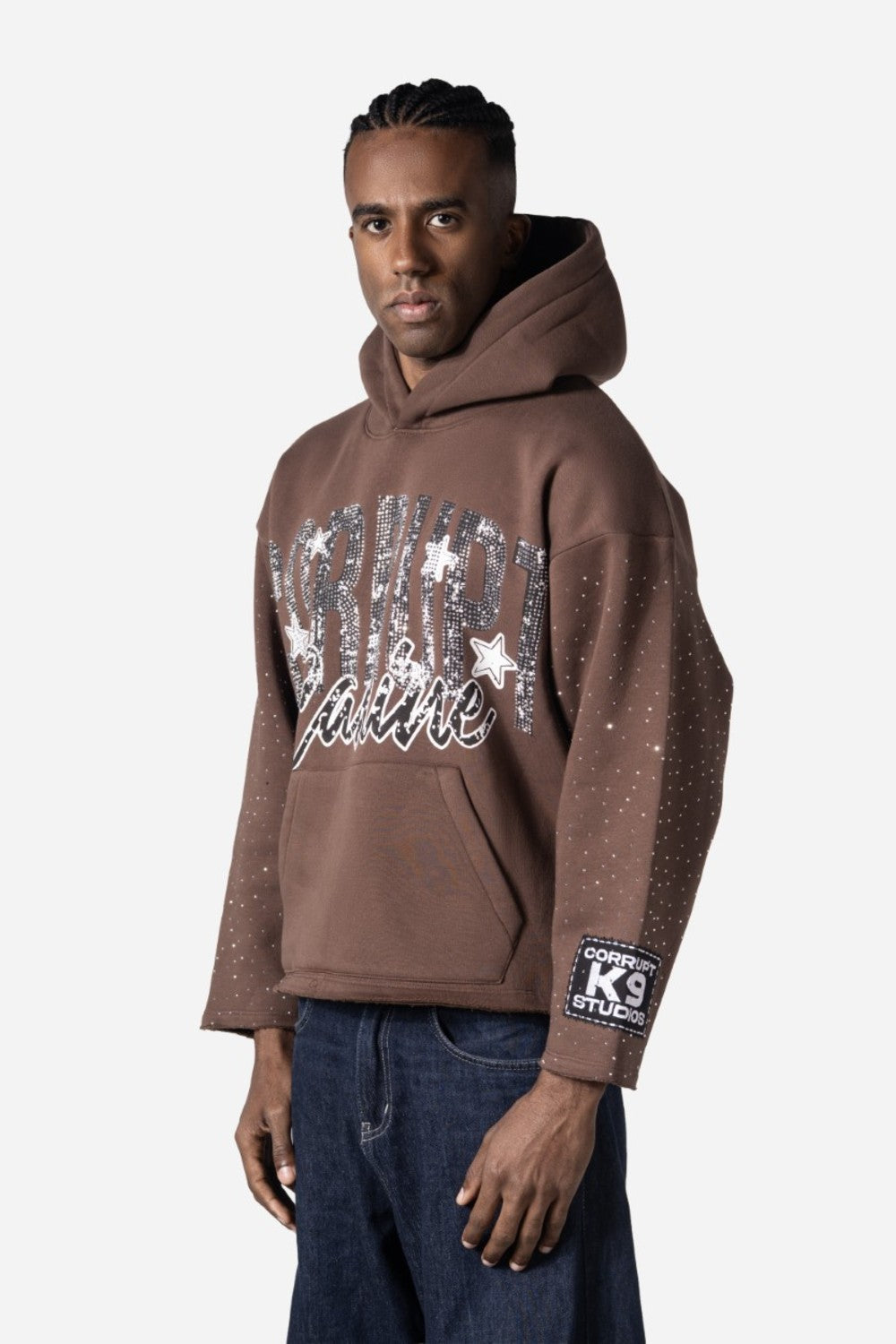 Graphic Rhinestone Corrupt Canine Men Hoodie