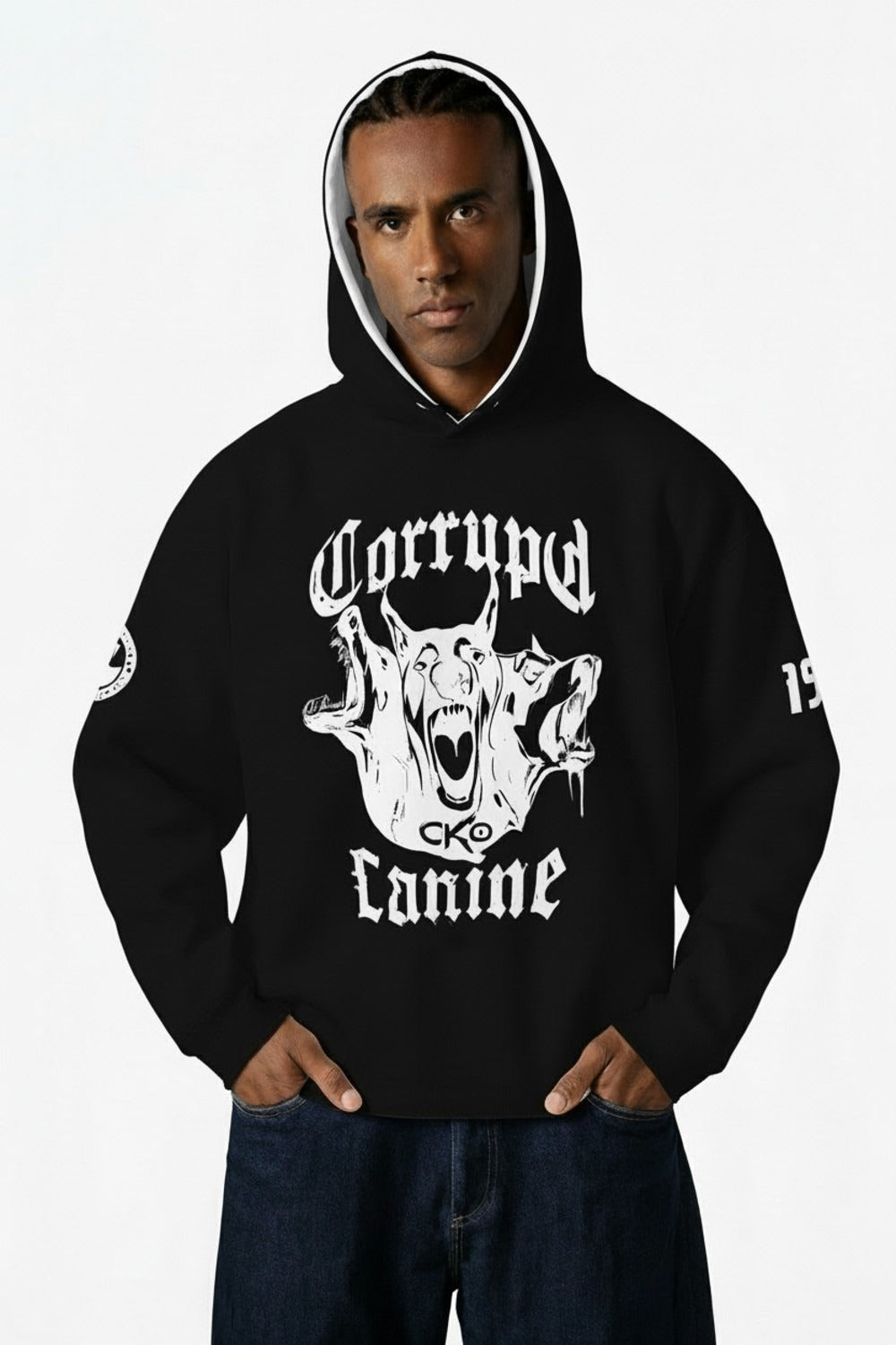 Corrupt Canine Savage Print Oversized Men Hoodie
