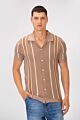 Slim Fit Striped Full Button Short Sleeve Polo T-shirt 