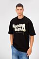 Oversized Round Neck Short Sleeves Front Text Print Melton T-shirt