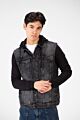 Back Text Print Denim Jacket With Melton Sleeves And Hood