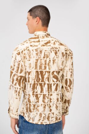 Printed Cutting Slim Fit Long Sleeve Casual Shirt