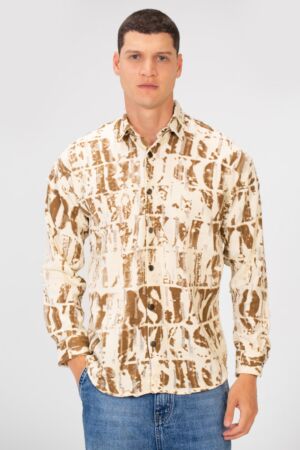 Printed Cutting Slim Fit Long Sleeve Casual Shirt