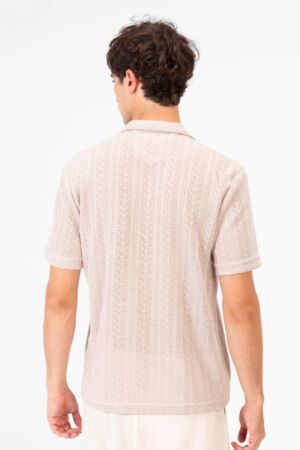 Tomato Half Sleeve Mesh Slim Fit Basic Modern Shirt