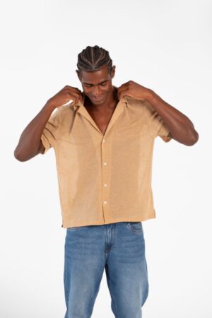 Basic Slim Fit Half Sleeve Transparent Mesh Shirt