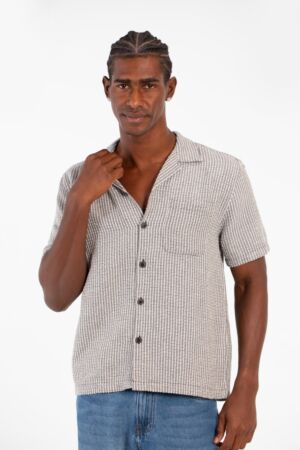Slim Fit Short Sleeve Striped Breathable Shirt With Front Pocket
