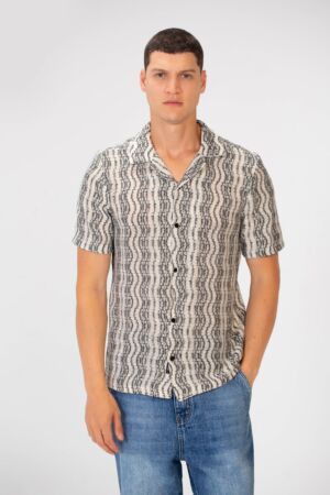Tomato Slim Fit Jakar Half Sleeve Mesh Shirt Black