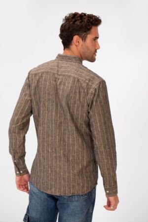 Slim Fit Striped Long Sleeves Linen Shirt