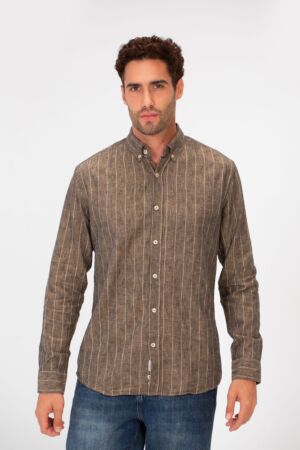 Slim Fit Striped Long Sleeves Linen Shirt