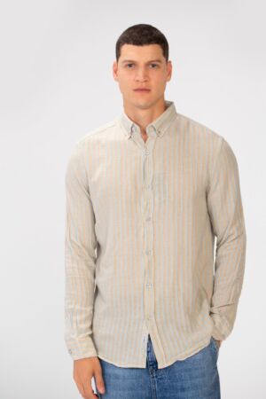 Linen Striped Long Sleeve Regular Fit Shirt High Quality Material